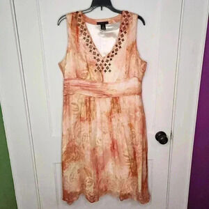 Size 14 Grace Dane Lewis 100% Silk Orange Sleeveless Dress Metal Details